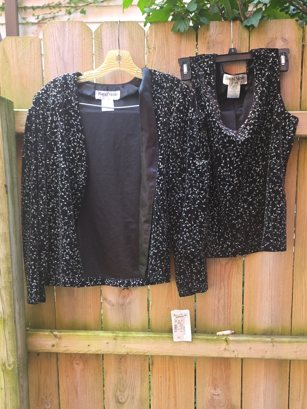 Ronni Nicole Black Velvet Jacket and Sleeveless Top with Silver Accents